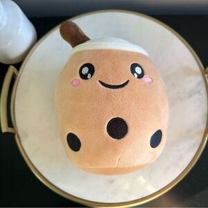 Boba Milk Tea Cute Stuffed Plush with Straw Boba Pearls Character Happy Eyes 9”